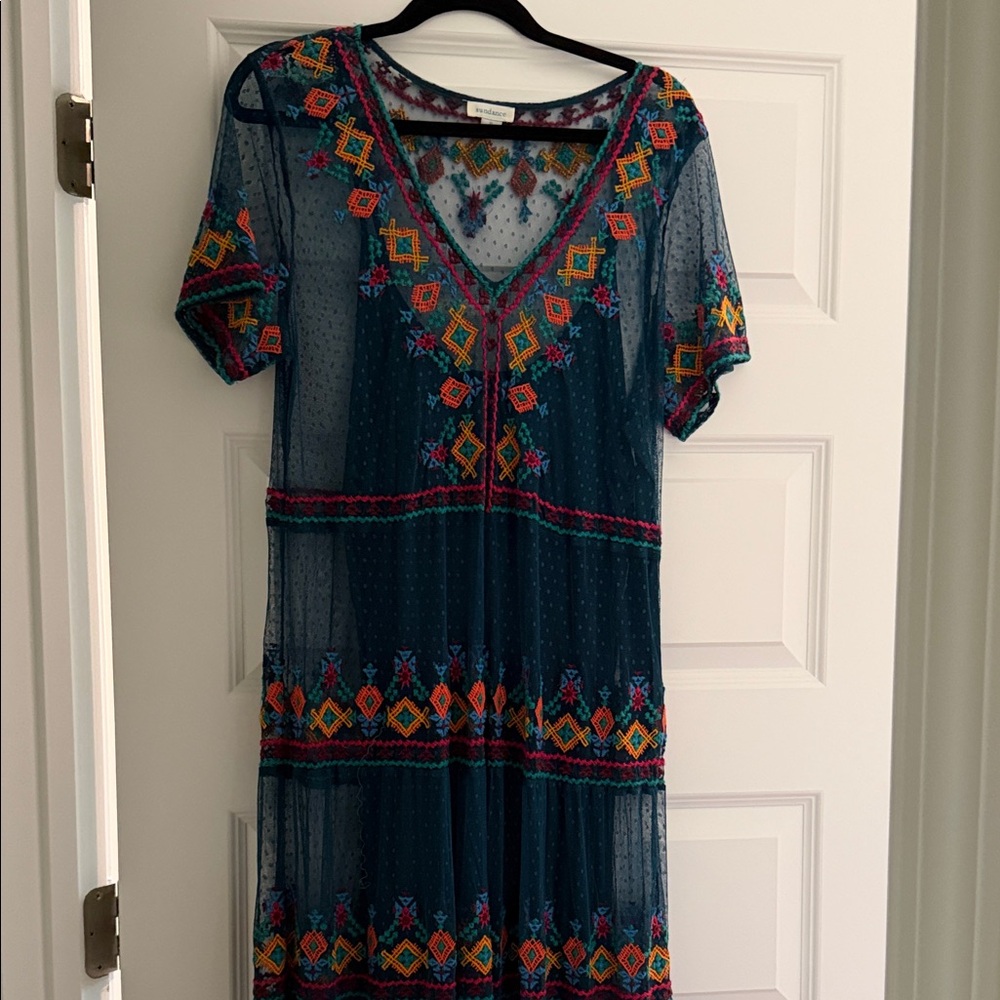 Embroidered Teal Dress